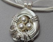Cream and Silver Bird's Nest Necklace Adorned