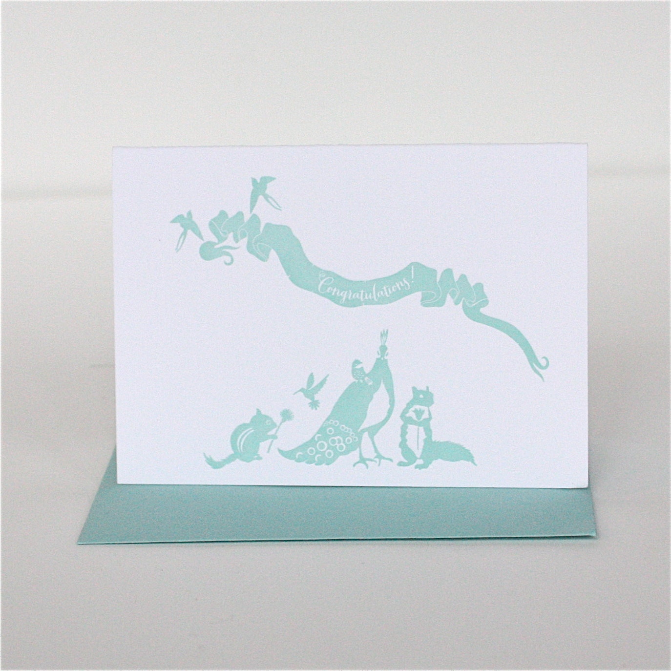 Turquoise Critters Congratulations Letterpress Card