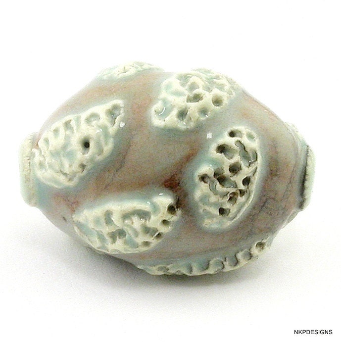 Celadon Cream Sprig Ceramic Bead
