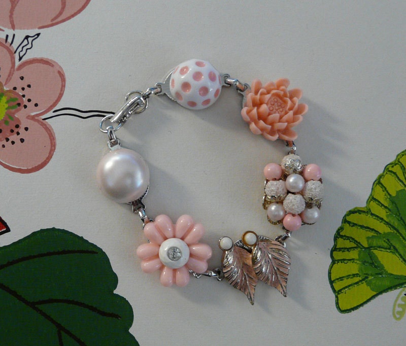 SALE gracie bracelet - vintage flowers, earrings, rhinestones and pearls