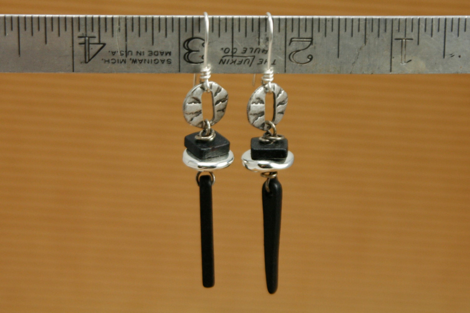 Long and Lean Black and Silver Earrings