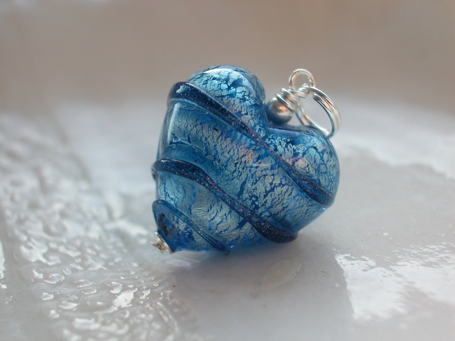 Venetian Murano Glass Blue Heart Necklace, Italian Glass Jewelry