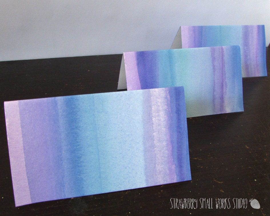 Ombre Blue-Violet watercolor wedding seating cards