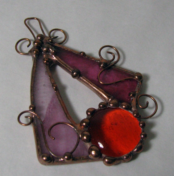 Mixed media stained glass copper suncatcher ornament window jewelry hanging sculpture abstract trinket