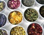 floral green tea kit in a brushed aluminum box - a beautiful gift for a tea lover.