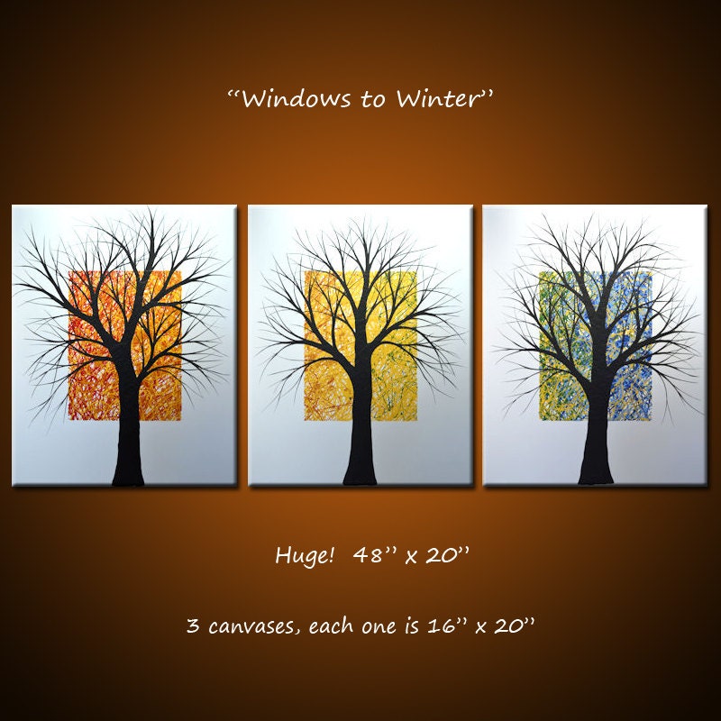 Amy Giacomelli Paintings Large Abstract Contemporary Landscape Trees .. yellow red green blue white black ...48 x 20