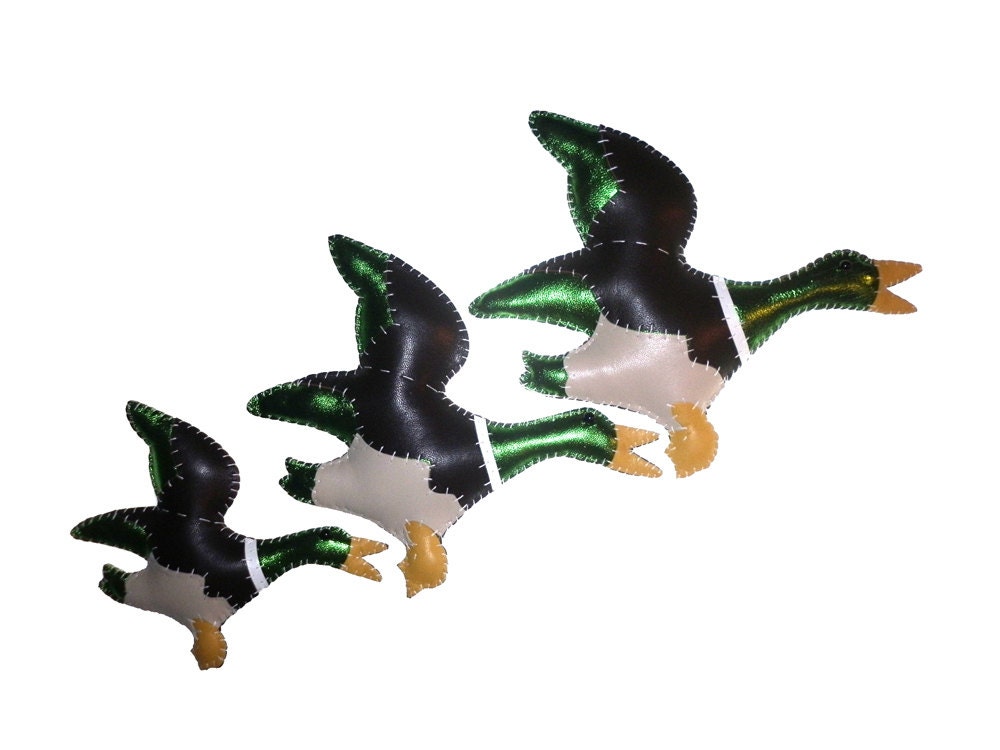 Handstitched Leather Flying Duck Wall Decoration