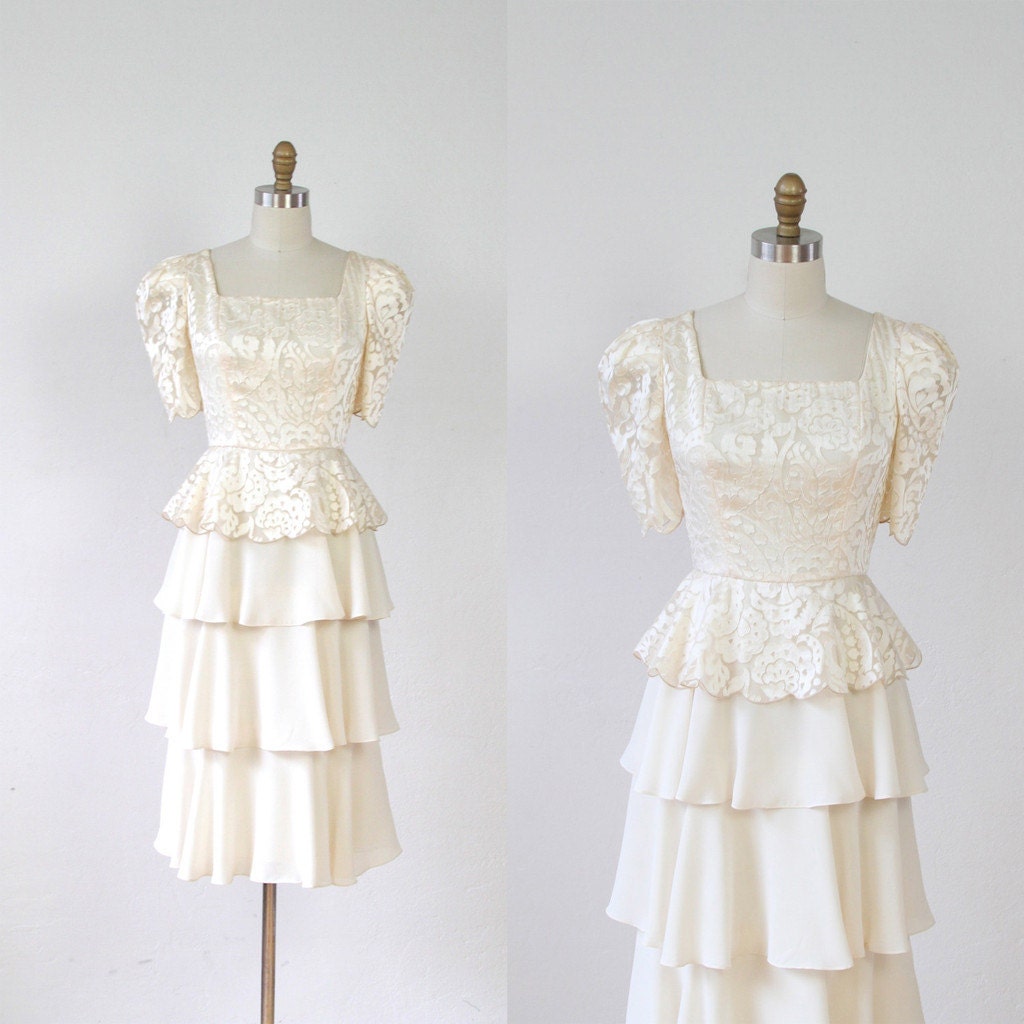 Silk Burnout Ruffle Vintage Dress by Victor Costa - M