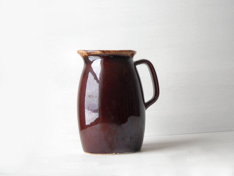 Vintage Hull Pitcher - Large Brown Drip Pottery