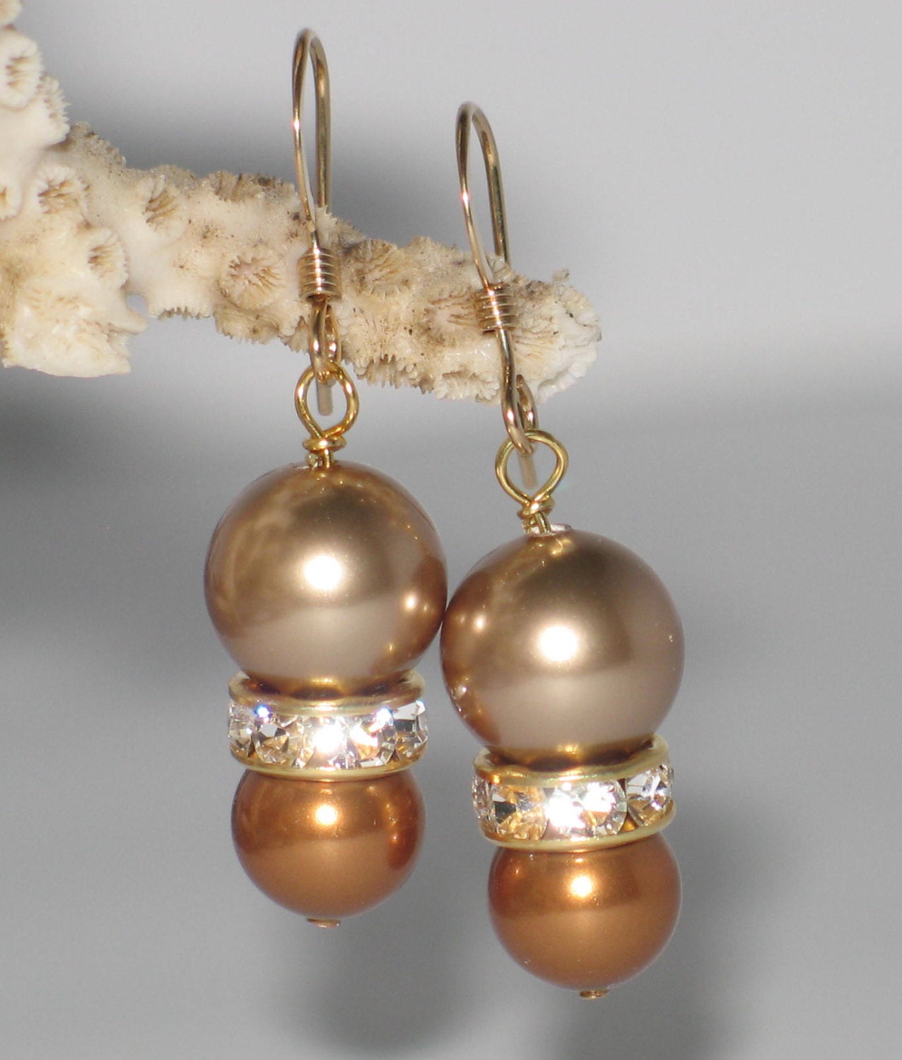 Swarovski Gold and Bronze Pearl Earrings