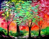 Oil painting abstract landscape original forest by Aja Thoughts of Spring 16x20