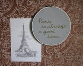 Paris - Sabrina/Audrey Hepburn quote embroidery wall art - framed in hoop