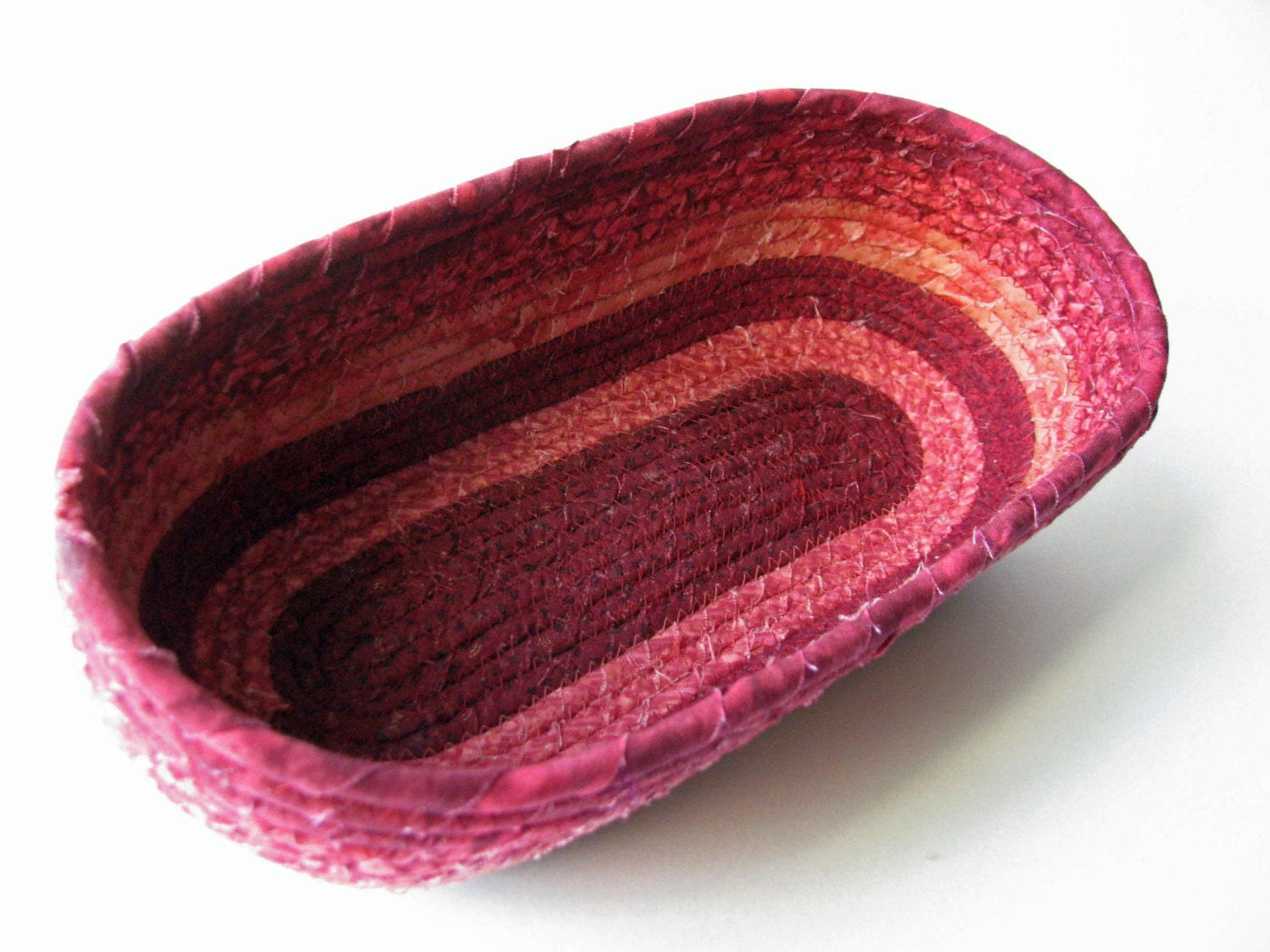 Oval Scrap Basket  - Rose and Burgundy Stripes