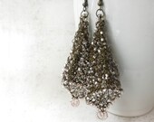 Wire Crochet Earring, Bronze Wire Earrings, Dangle Earrings, Blush Pink, Renaissance Style, Crochet Jewelry, Fairy Jewelry, Fairy Bells