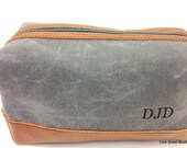 Personalized Toiletry Bag Groomsmen Gift Dopp Bag Charcoal Waxed Canvas and Leather Gift for Groomsman Gifts for Groomsmen
