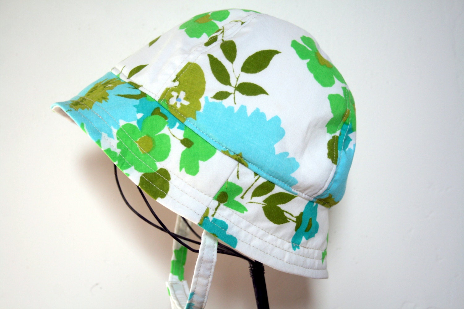 Aqua Blue Vintage Floral Fabric, Toddler and Baby Girl Sun Hat, Eco Friendly