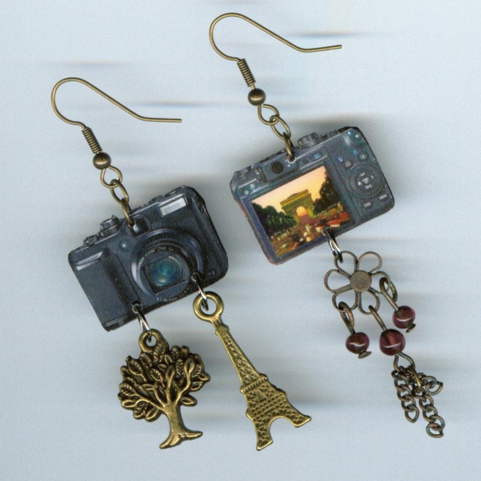 Digital Camera Earrings Springtime in Paris Eiffel Tower Arc de Triomphe