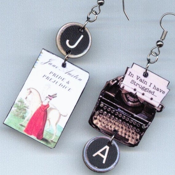 Pride and Prejudice EARRINGS Jane Austen quote vintage Typewriter