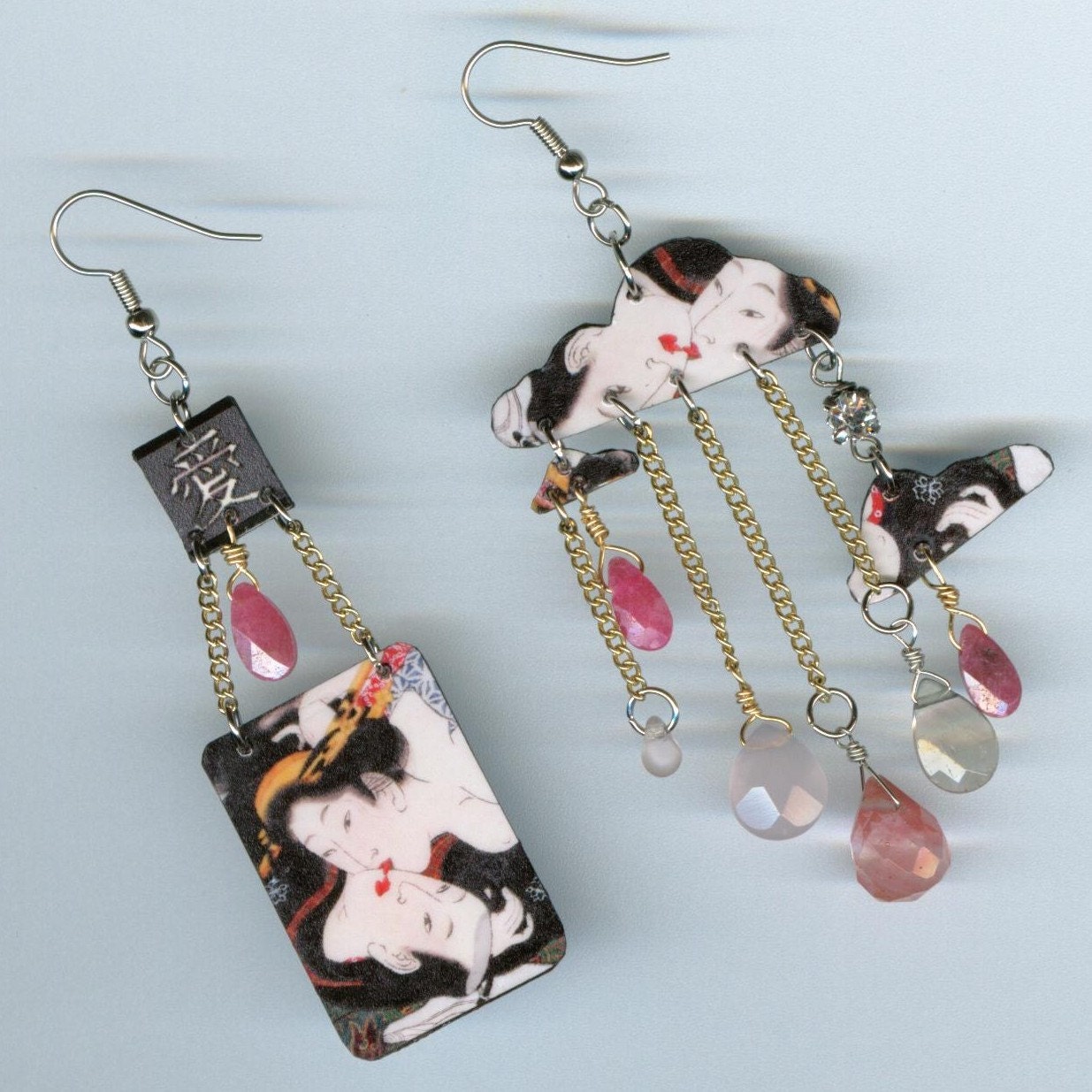 Clouds and Rain Earrings Japanese Ukiyo e Shunga Erotic Art Asymmetrical
