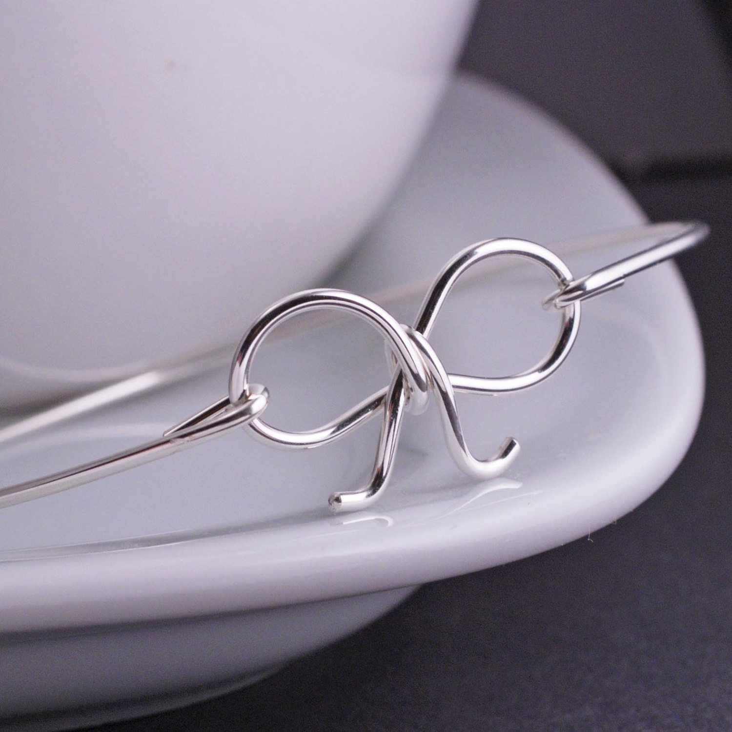 Bow Bracelet, Sterling Silver Bow Bangle Bracelet, Spring Bridesmaid Jewelry