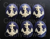 Anchor Cameos Ivory on Navy 40x30 Six Pieces
