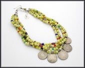 OLD NEPALESE COINS - Peridot Jasper - Handmade African Beads - Trade Beads - 4 St Necklace