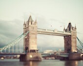 Tower Bridge Photo, London Photograph, England, Muted Colors, Pale, Night, Urban City, Mint Green - Two Towers