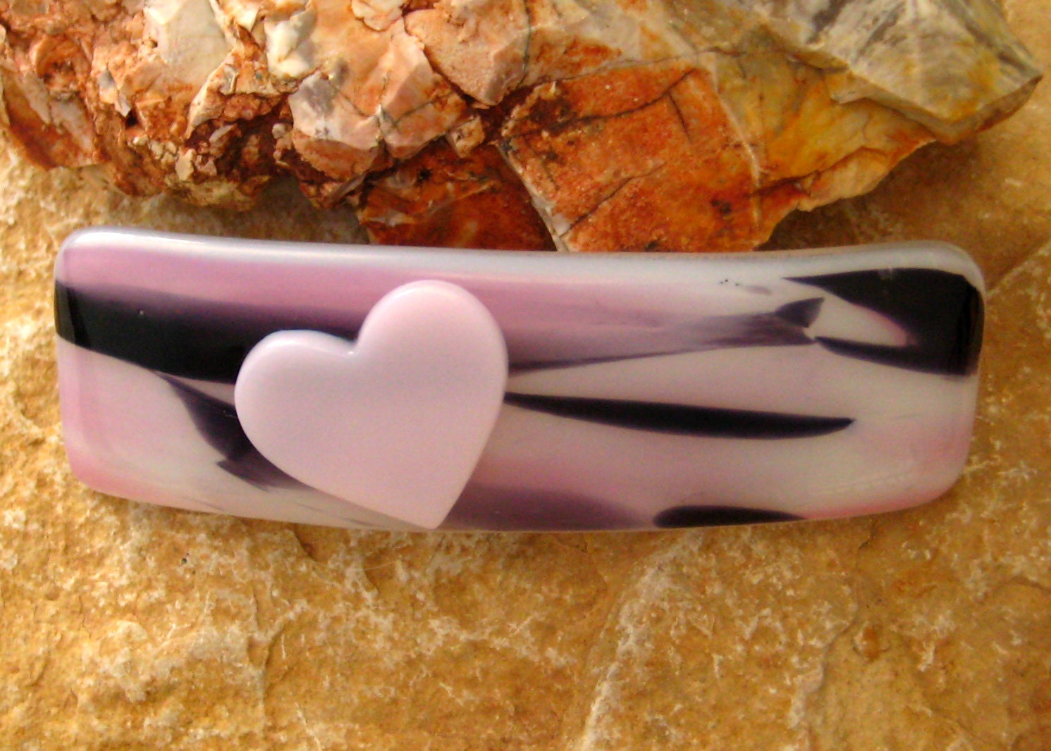 Fused Glass Hair Clip,  Glass Barrette,  Hair Accessory - Pink Heart Barrette