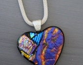 Fused Glass Heart Pendant, Dichroic Jewelry, Fused Glass Necklace- Picasso Fused Glass Pendant