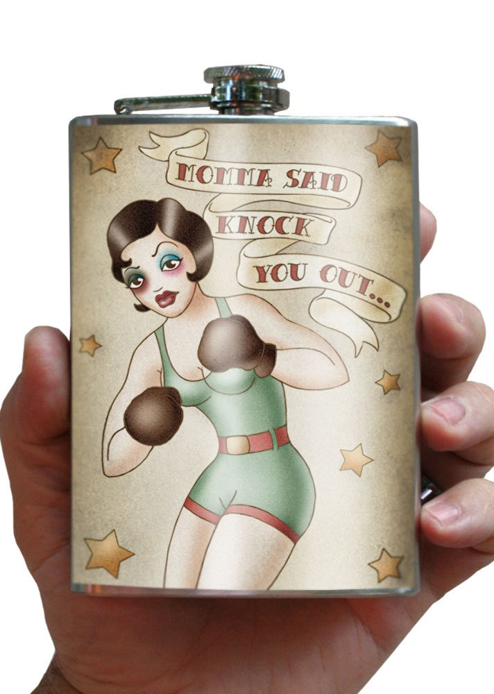 Boxing Girl- Stainless Steel Flask - 8oz.