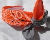 Bandana Knot Headband (Neon ORANGE And Light Grey)