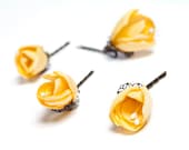 Vintage Style Blossoming Yellow Flower Hairpin Set - Antique Brass Petal