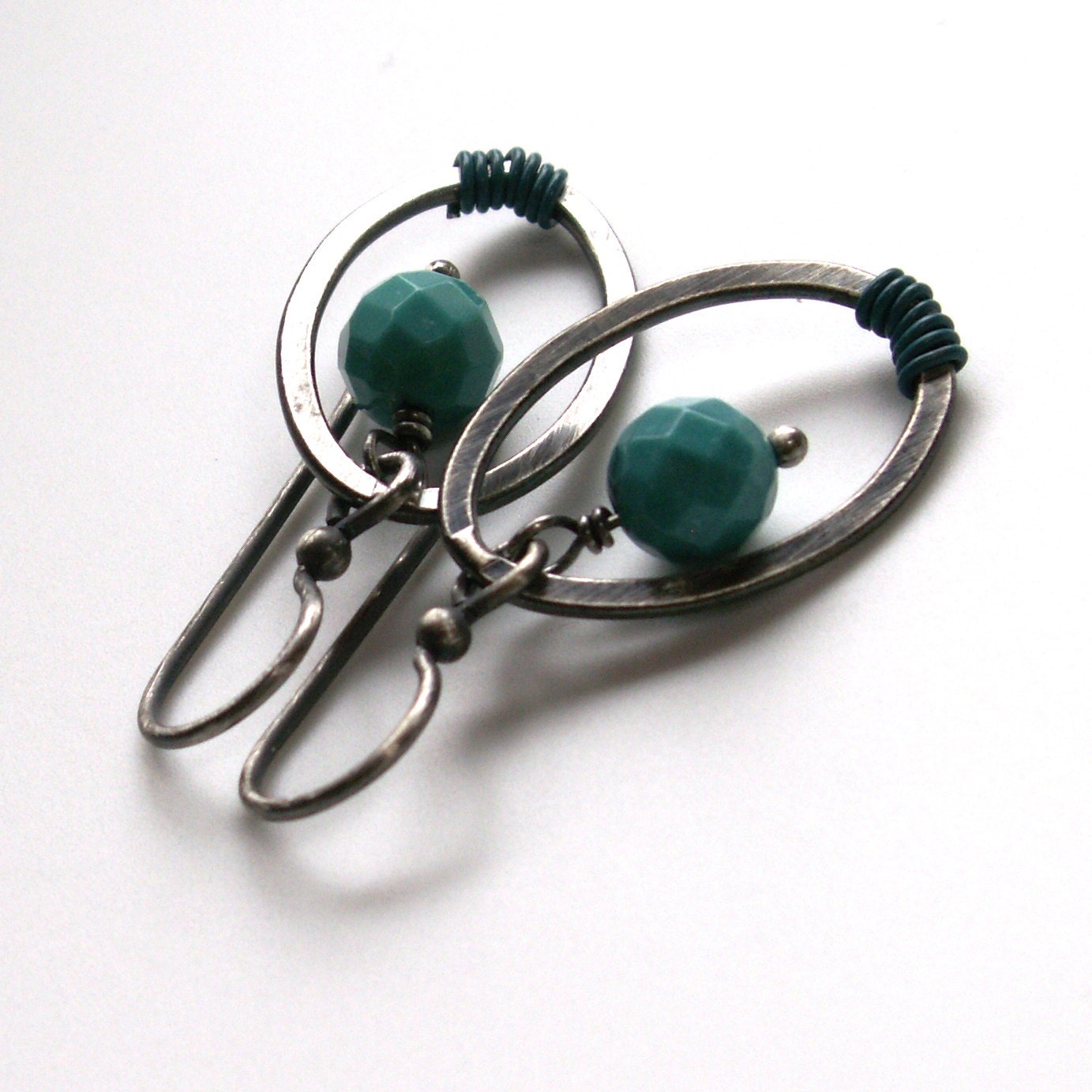 RESERVED Captured Turquoise Earrings . Sterling Silver