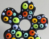 Mod Spot Big-Holed Flower Power Slider--Handmade Lampwork Bead--REVERSIBLE