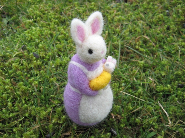 Needle Felted Mom and Baby Bunny - Light Purple