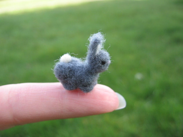 Needle Felted Gray Bunny Tiny Figure