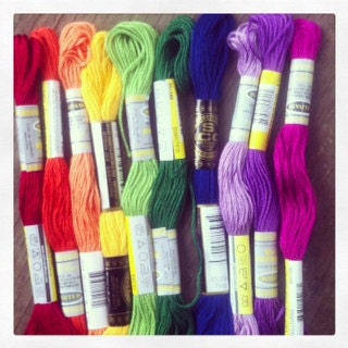 cotton threads in rainbow colours
