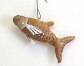 Vintage Style Antiqued Spun Cotton Fish Ornament