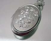 Deep Etched Locket Necklace Lily of the Valley Vintage Jewelry