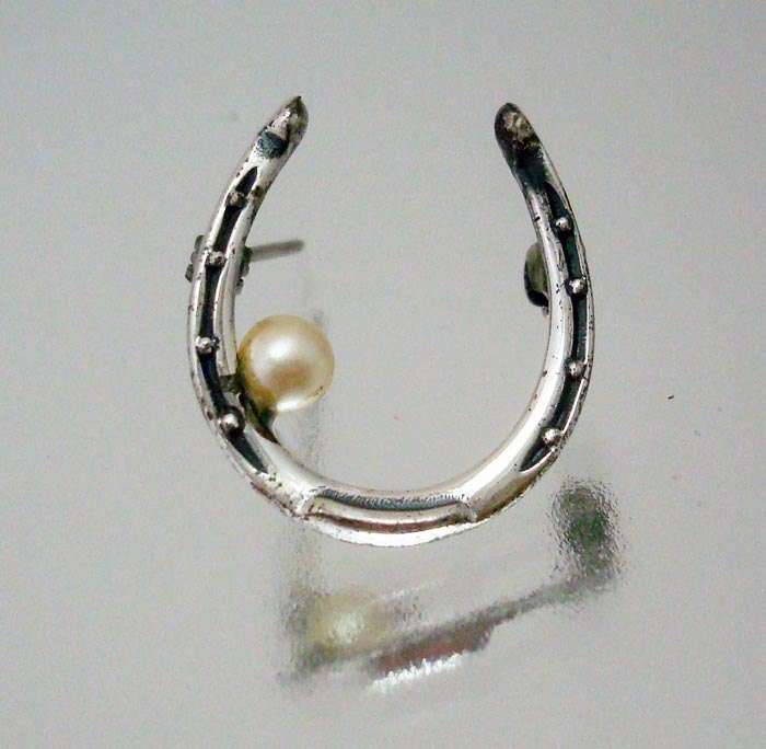 Sterling Silver Horseshoe Pin Brooch Pearl Vintage Jewelry
