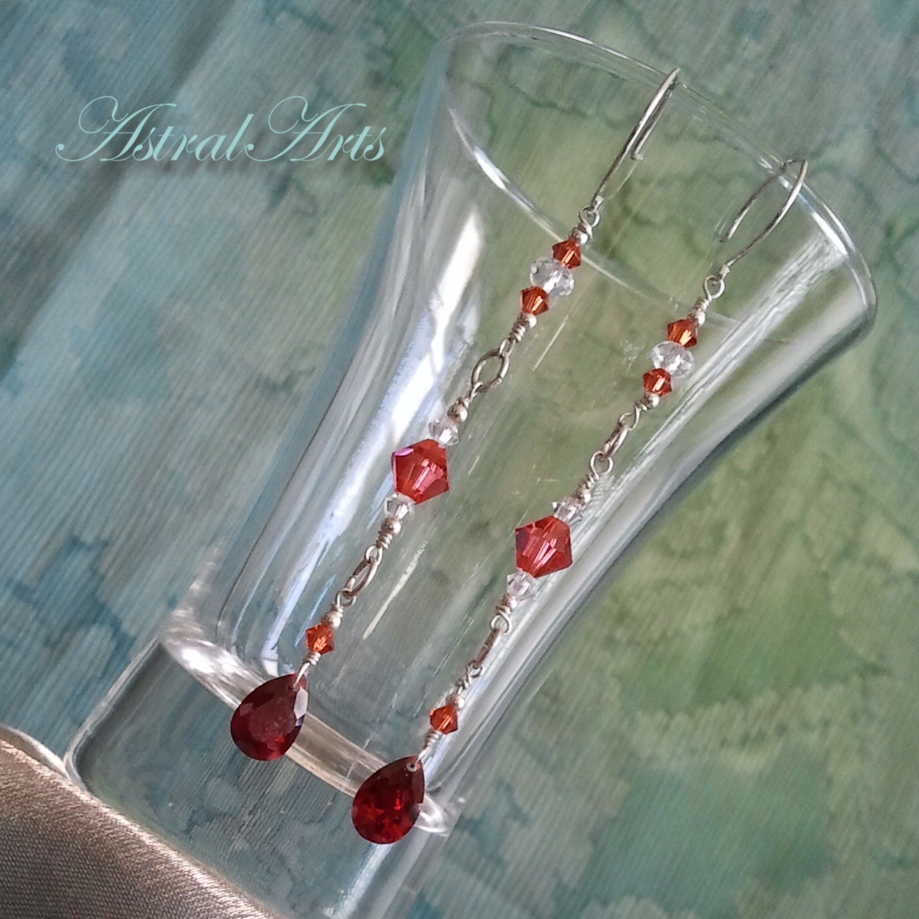 AstralArts- Valentine Pink and Red Sweetheart Sparkle Dangle Earrings