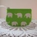 Coin Business Card Clutch Zipper Case White  Elephants on Parade in Green Made in the USA