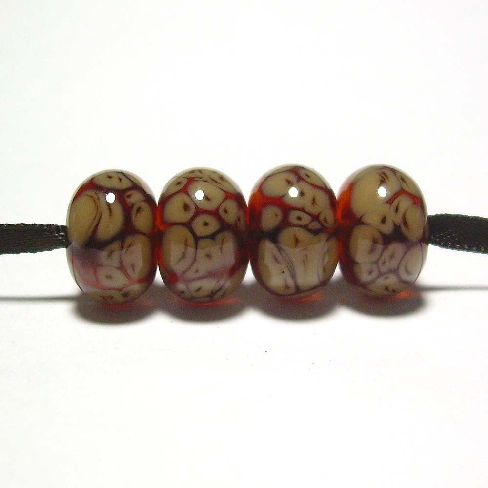 Handmade Lampwork Glass Beads in Coffee and Cream set of 4 - Cafe au Lait