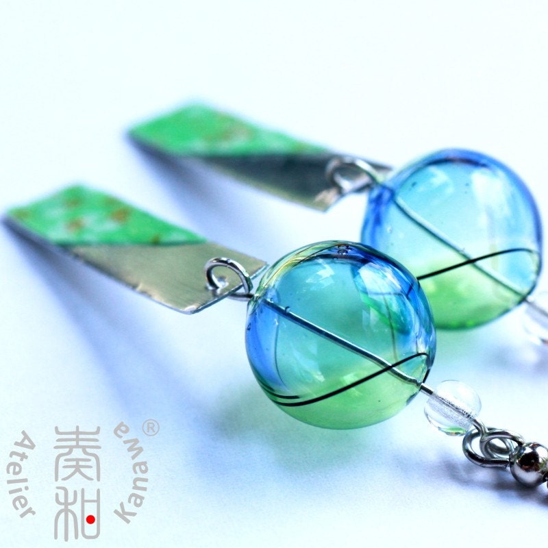 Wind of Summer - Edo Furin Style Wind Chime Earrings with Sakura Tanzaku