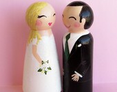 Hand Painted Love Boxes Custom Wedding Bride Groom Cake Topper Kokeshi Peg Dolls Wood