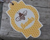 Thanks..set of 6 tags..honey bee yellow and brown...