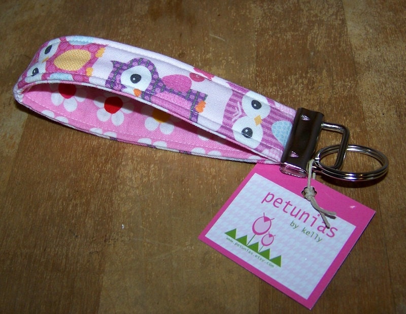 PETUNIAS' Key Fob - keyfob key chain owls purse accessories fabric gift wristlet