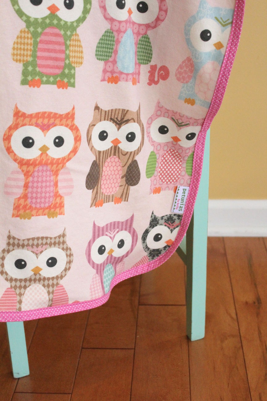 Owl Organic Interlock Knit Blanket by PETUNIAS - swaddle nursery decor soft sweet baby gift shower present newborn photo prop infant pink