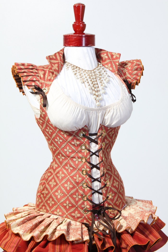Waist 27 to 29 Light Red Floral Ruffle Vixen Corset