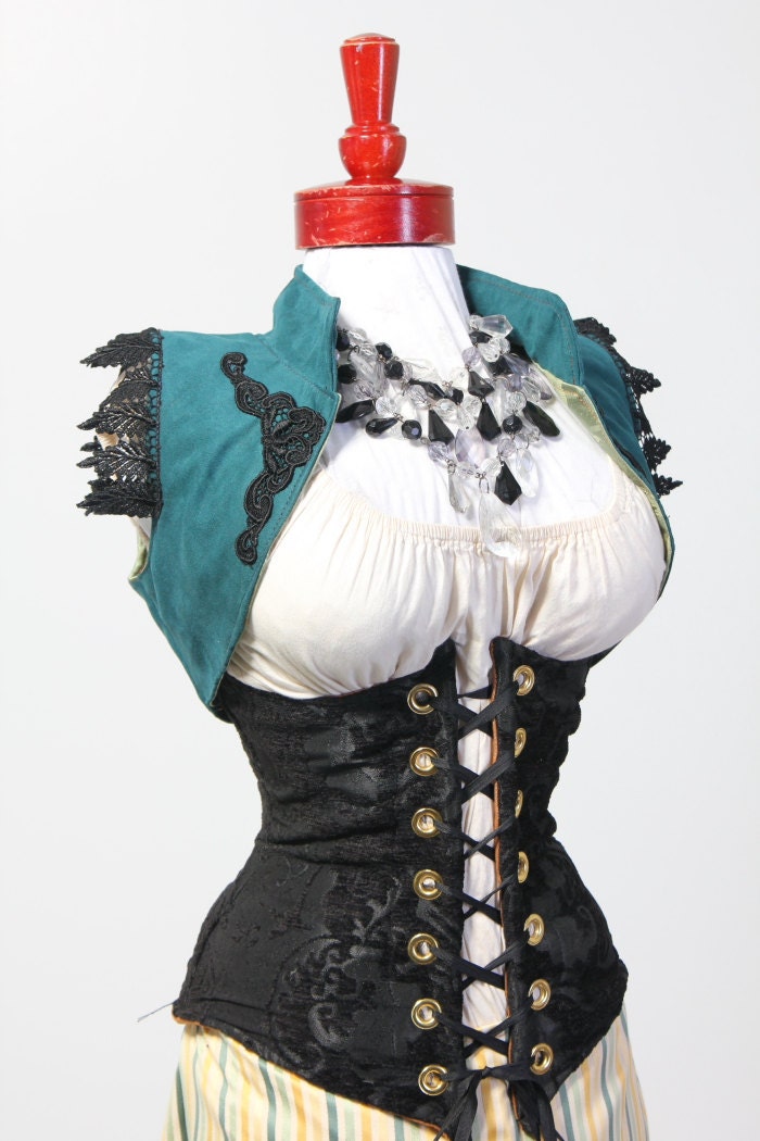 SALE-Size Small Deep Teal with Black Lace Cropped Vest